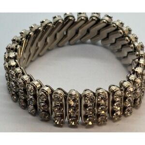 Vintage Expansion Bracelet Rhinestone Silver Tone Rare Signed British Hong Kong‎